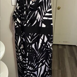 Michaels Black and White Palm Print Maxi Dress